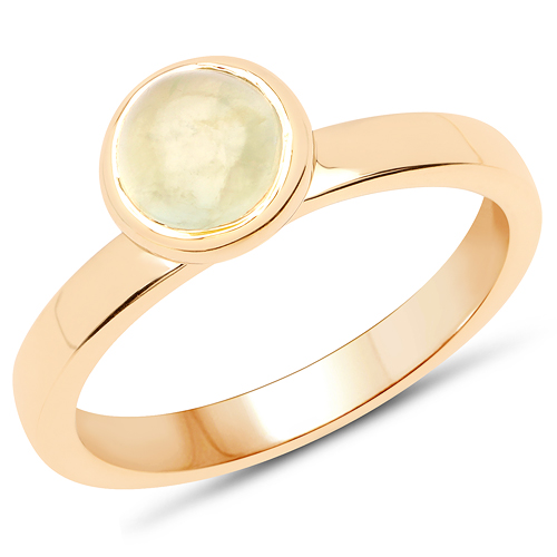 Rings-18K Yellow Gold Plated 1.25 Carat Genuine Prehnite .925 Sterling Silver Ring