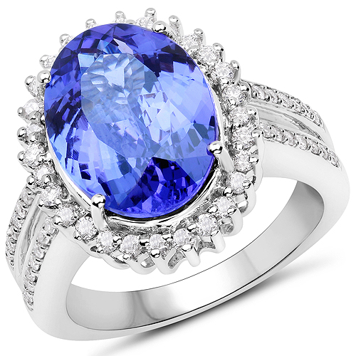 Tanzanite-14K White Gold 6.35 Carat Genuine Tanzanite and White Diamond Ring