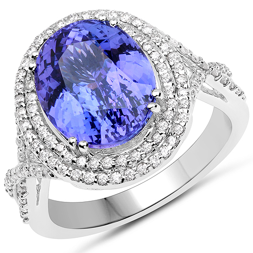 Tanzanite-14K White Gold 6.72 Carat Genuine Tanzanite and White Diamond Ring