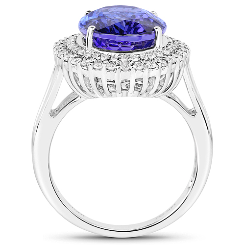 14K White Gold 7.74 Carat Genuine Tanzanite and White Diamond Ring
