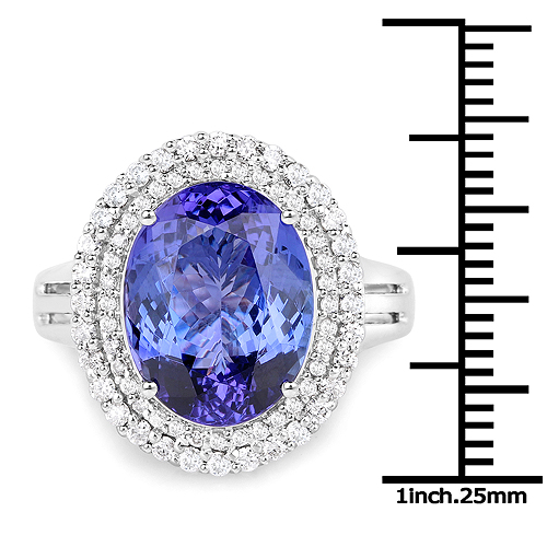 14K White Gold 7.74 Carat Genuine Tanzanite and White Diamond Ring