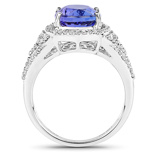 14K White Gold 5.57 Carat Genuine Tanzanite and White Diamond Ring