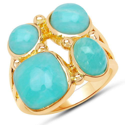 Rings-18K Yellow Gold Plated 6.63 Carat Genuine Amazonite .925 Sterling Silver Ring
