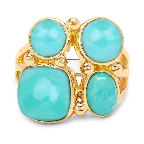 18K Yellow Gold Plated 6.63 Carat Genuine Amazonite .925 Sterling Silver Ring