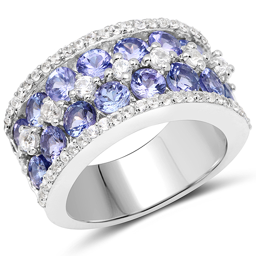 1.55 Carat QTESNT-QR6839TA Size 8 925 Sterling Silver Genuine Tanzanite Ring 