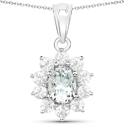 5.82 Carat Genuine Aquamarine and White Topaz .925 Sterling Silver 3 Piece Jewelry Set (Ring, Earrings, and Pendant w/ Chain)