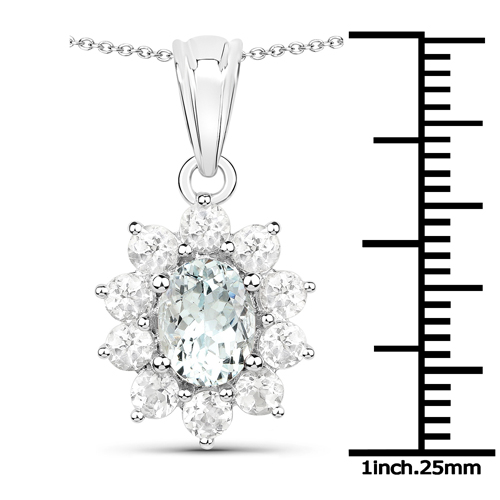 5.82 Carat Genuine Aquamarine and White Topaz .925 Sterling Silver 3 Piece Jewelry Set (Ring, Earrings, and Pendant w/ Chain)