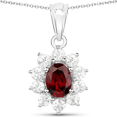 7.00 Carat Genuine Rhodolite Garnet and White Topaz .925 Sterling Silver 3 Piece Jewelry Set (Ring, Earrings, and Pendant w/ Chain)
