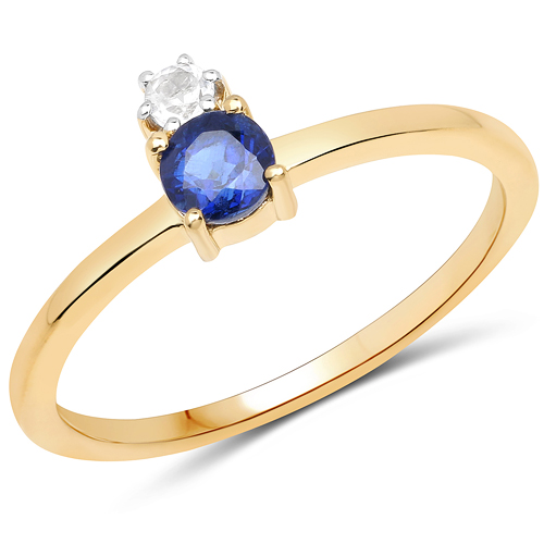 Rings-18K Yellow Gold Plated 0.46 Carat Genuine Kyanite and White Topaz .925 Sterling Silver Ring