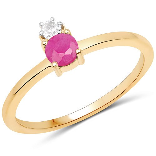 Ruby-18K Yellow Gold Plated 0.38 Carat Genuine Ruby and White Topaz .925 Sterling Silver Ring