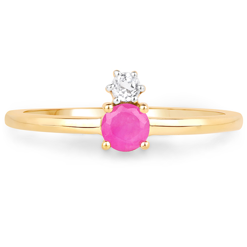 18K Yellow Gold Plated 0.38 Carat Genuine Ruby and White Topaz .925 Sterling Silver Ring