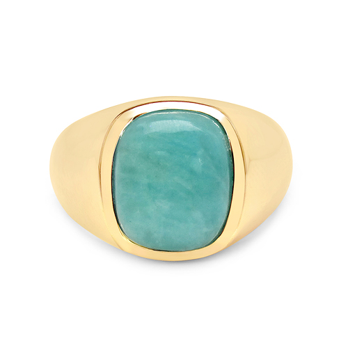 18K Yellow Gold Plated 4.00 Carat Genuine Amazonite .925 Sterling Silver Ring