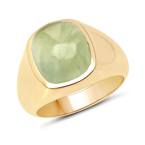 Rings-18K Yellow Gold Plated 6.23 Carat Genuine Prehnite .925 Sterling Silver Ring