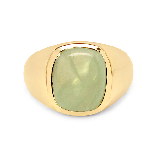18K Yellow Gold Plated 6.23 Carat Genuine Prehnite .925 Sterling Silver Ring