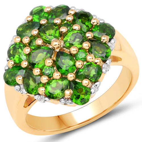 Rings-3.02 Carat Genuine Chrome Diopside and White Diamond .925 Sterling Silver Ring