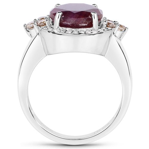 5.60 Carat Genuine Ruby, Champagne Diamond and White Diamond .925 Sterling Silver Ring
