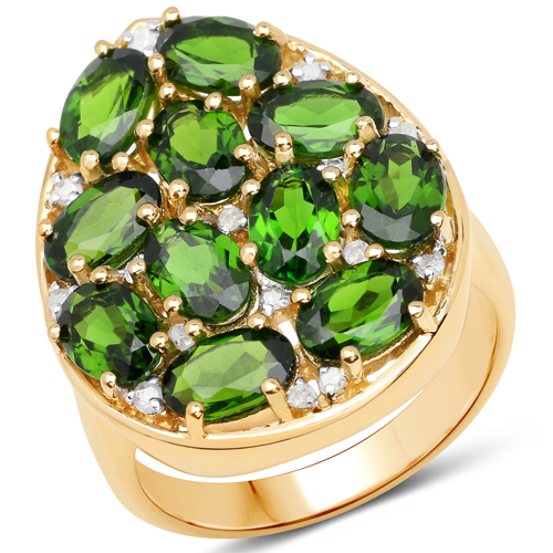 Rings-4.87 Carat Genuine Chrome Diopside and White Diamond .925 Sterling Silver Ring