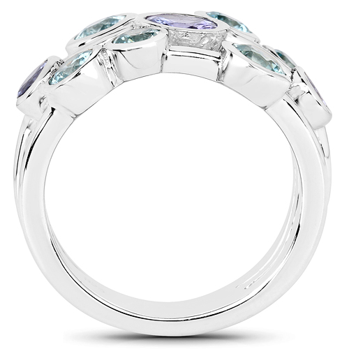 2.03 Carat Genuine Tanzanite and Blue Zircon .925 Sterling Silver Ring