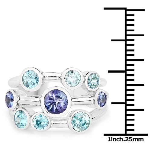 2.03 Carat Genuine Tanzanite and Blue Zircon .925 Sterling Silver Ring