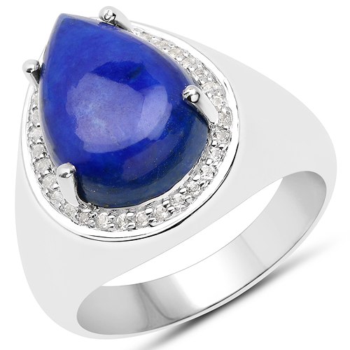 Rings-5.52 Carat Genuine Lapis and White Zircon .925 Sterling Silver Ring