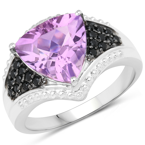 Amethyst-3.08 Carat Genuine Amethyst and Black Spinel .925 Sterling Silver Ring