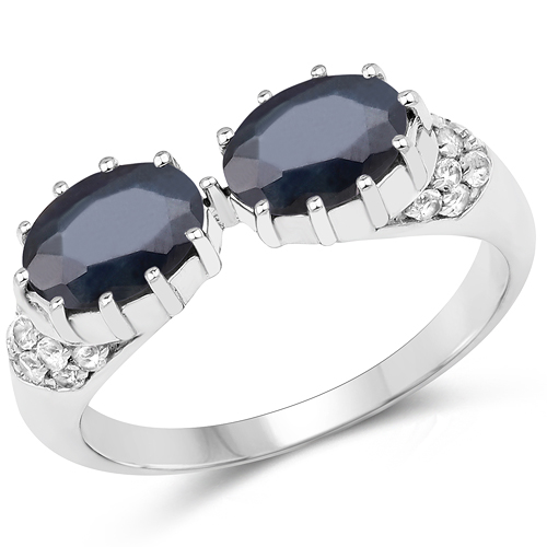Sapphire-2.38 Carat Genuine Blue Sapphire and White Topaz .925 Sterling Silver Ring
