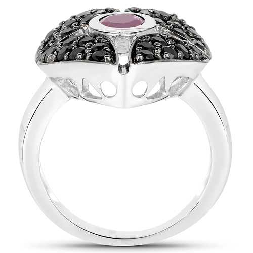 1.70 Carat Genuine Ruby and Black Spinel .925 Sterling Silver Ring