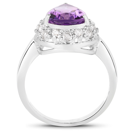 2.57 Carat Genuine Amethyst and White Topaz .925 Sterling Silver Ring