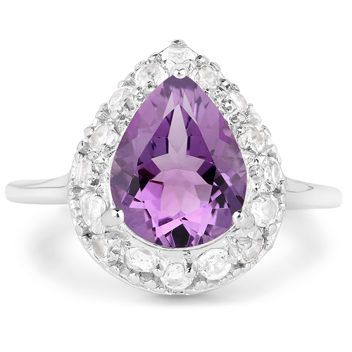 2.57 Carat Genuine Amethyst and White Topaz .925 Sterling Silver Ring