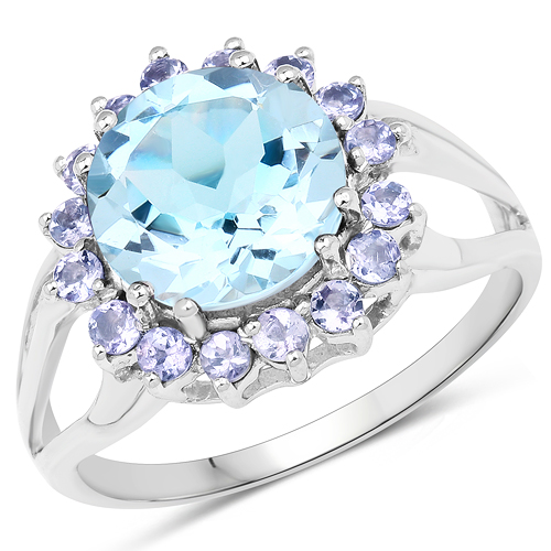 Rings-4.43 Carat Genuine Blue Topaz and Tanzanite .925 Sterling Silver Ring