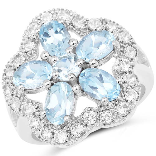 Rings-3.91 Carat Genuine Blue Topaz and White Topaz .925 Sterling Silver Ring