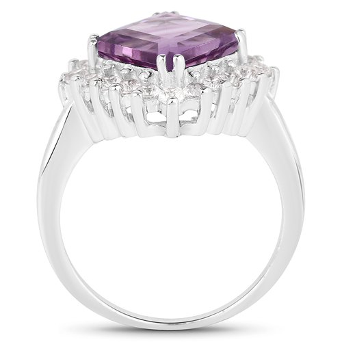 2.80 Carat Genuine Amethyst and White Topaz .925 Sterling Silver Ring