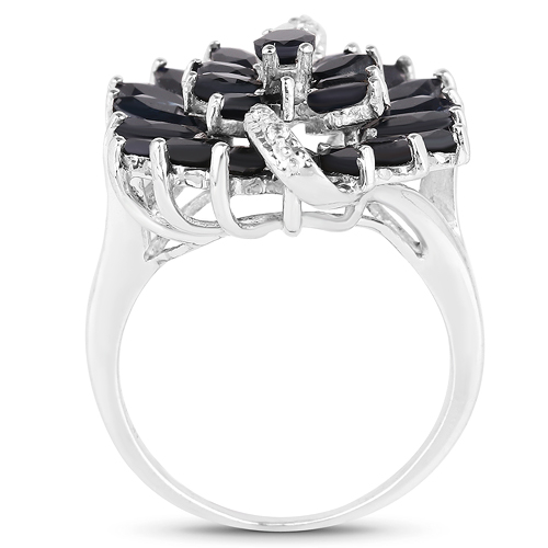 5.40 Carat Genuine Blue Sapphire and White Topaz .925 Sterling Silver Ring