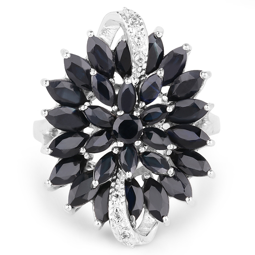 5.40 Carat Genuine Blue Sapphire and White Topaz .925 Sterling Silver Ring