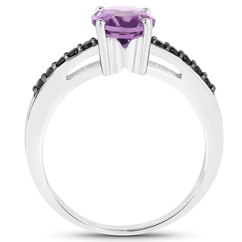 1.40 Carat Genuine Amethyst and Black Spinel .925 Sterling Silver Ring