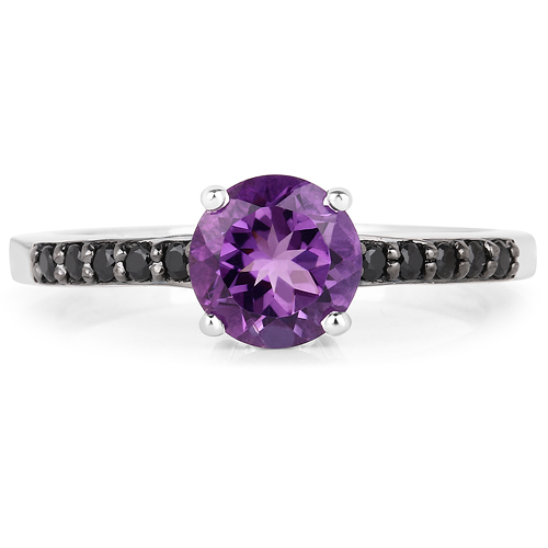 1.40 Carat Genuine Amethyst and Black Spinel .925 Sterling Silver Ring