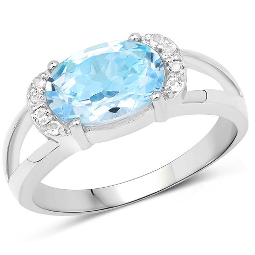 Rings-2.83 Carat Genuine Blue Topaz and White Topaz .925 Sterling Silver Ring
