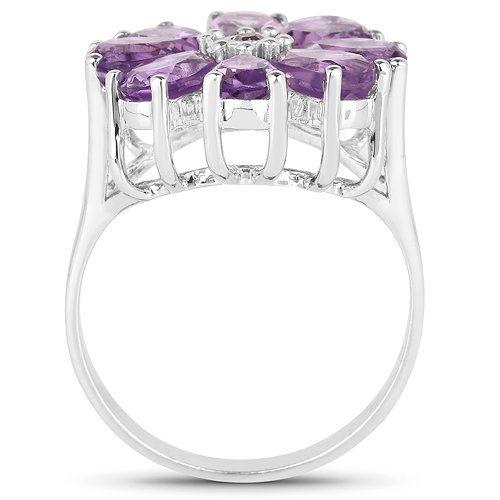 3.12 Carat Genuine Amethyst and White Diamond .925 Sterling Silver Ring