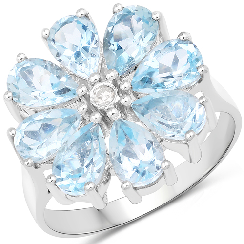 Rings-4.28 Carat Genuine Blue Topaz and White Diamond .925 Sterling Silver Ring