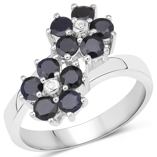 Sapphire-1.89 Carat Genuine Blue Sapphire and White Diamond .925 Sterling Silver Ring