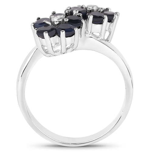 1.89 Carat Genuine Blue Sapphire and White Diamond .925 Sterling Silver Ring