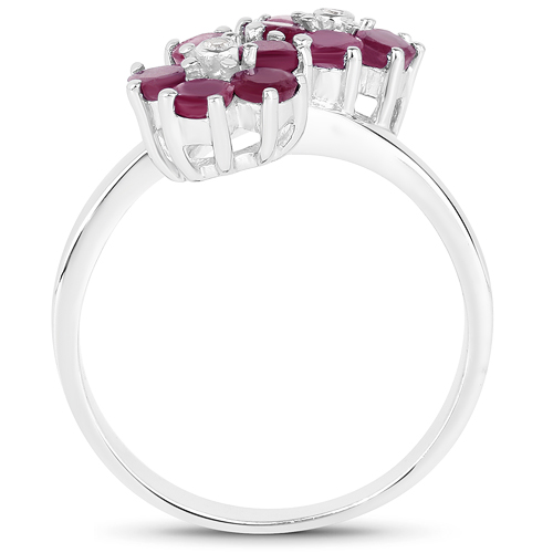 1.71 Carat Genuine Ruby and White Diamond .925 Sterling Silver Ring