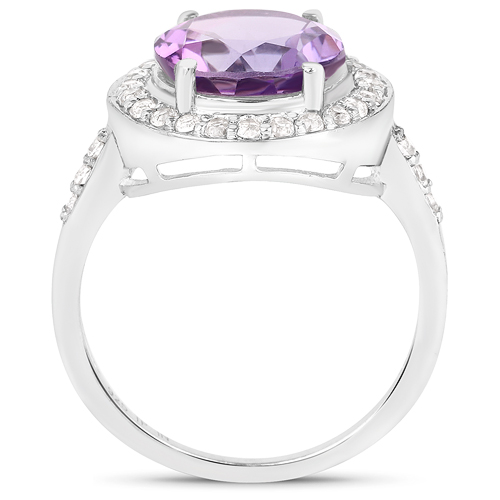 3.66 Carat Genuine Amethyst and White Topaz .925 Sterling Silver Ring