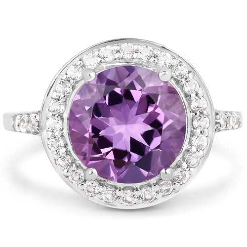 3.66 Carat Genuine Amethyst and White Topaz .925 Sterling Silver Ring