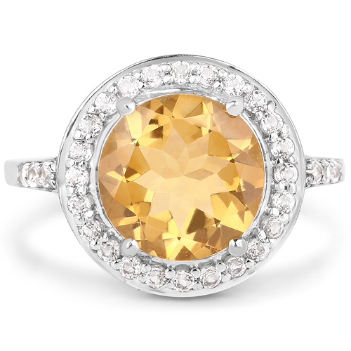 3.08 Carat Genuine Citrine and White Topaz .925 Sterling Silver Ring