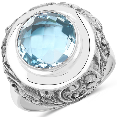 Rings-7.85 Carat Genuine Blue Topaz .925 Sterling Silver Ring
