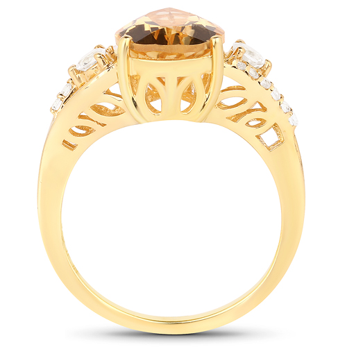 14K Yellow Gold Plated 2.98 Carat Genuine Citrine and White Topaz .925 Sterling Silver Ring