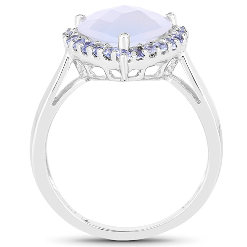 3.48 Carat Genuine Blue Chelcedonia and Tanzanite .925 Sterling Silver Ring