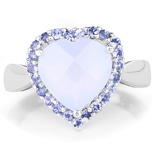 3.48 Carat Genuine Blue Chelcedonia and Tanzanite .925 Sterling Silver Ring