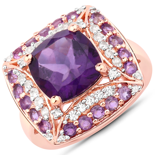 Amethyst-4.64 Carat Genuine Amethyst and White Topaz .925 Sterling Silver Ring